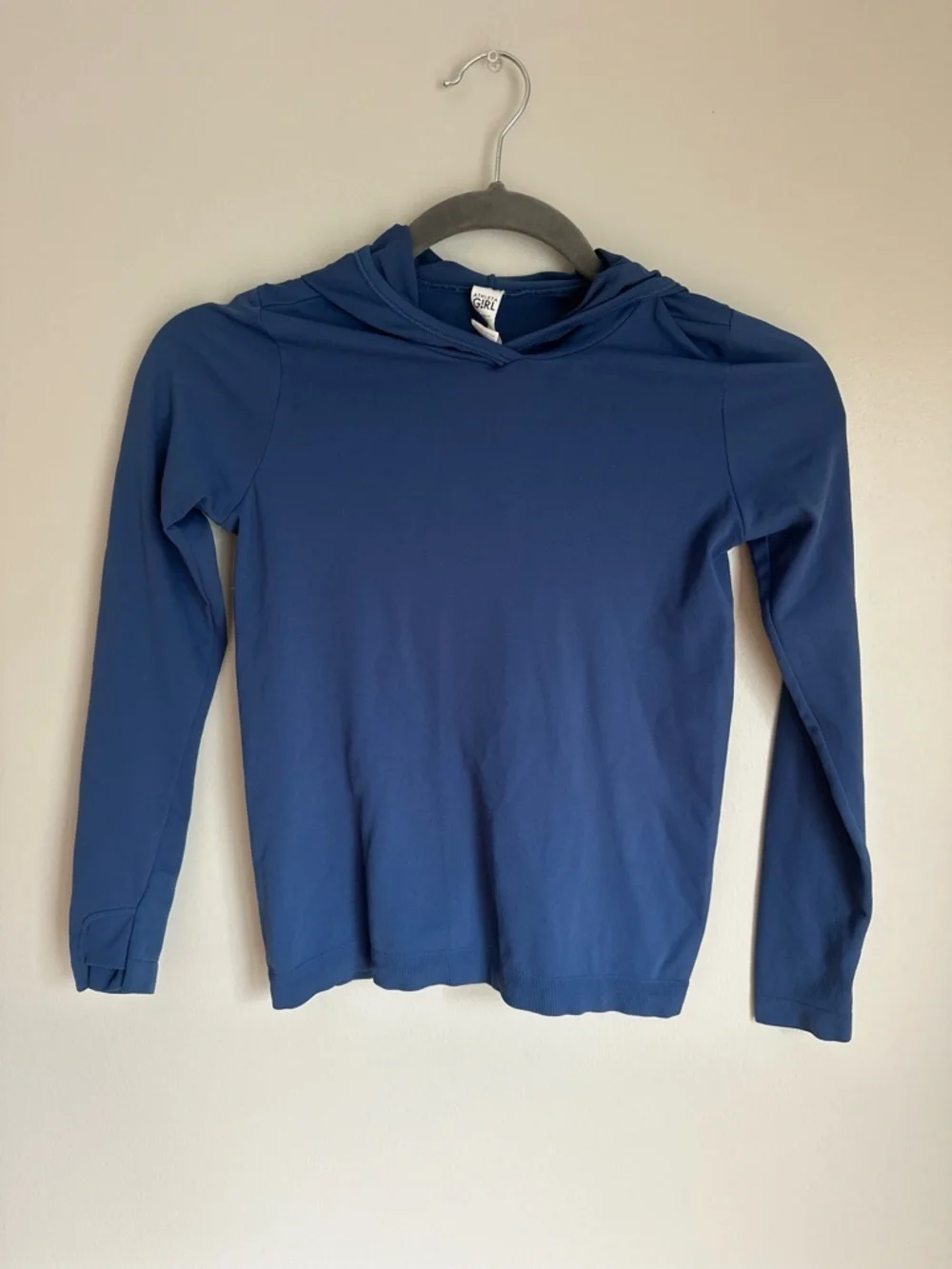 Athleta Girl Long Sleeve Performance Shirt Hood  Thumb Holes Periwinkle Blue S/7